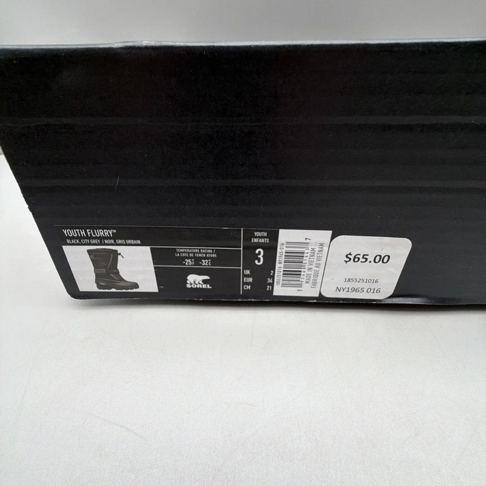 Sorel Youth Flurry Boots Black/City Grey Size 3
